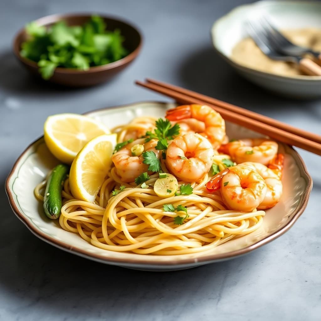 Lemon Garlic Shrimp Noodle Bowls