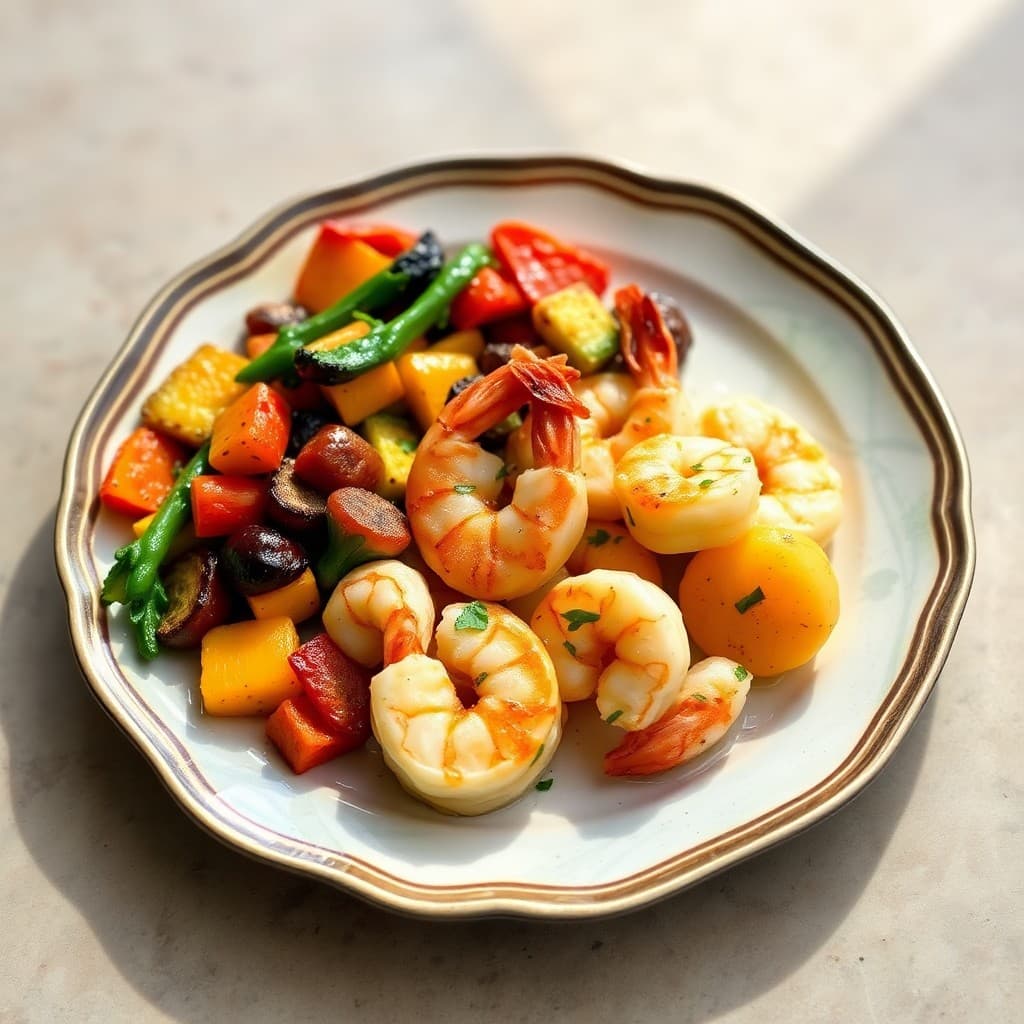 Sautéed Garlic Shrimp with Roasted Veggie Medley