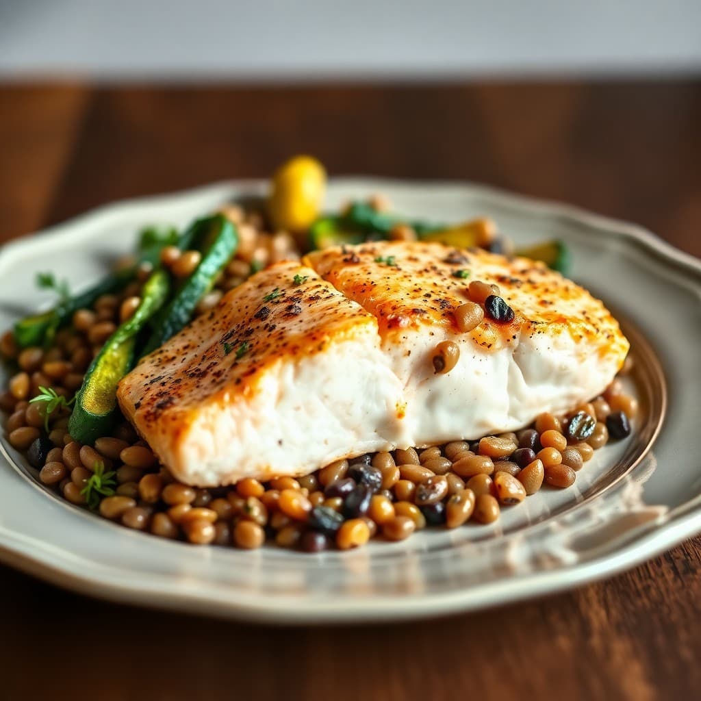 Mediterranean Roasted Salmon with Lentils and Garlic-Herb Zucchini