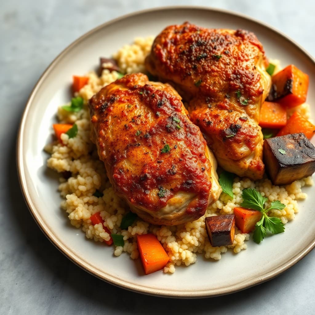 Moroccan-Spiced Chicken Thighs with Roasted Vegetable Couscous