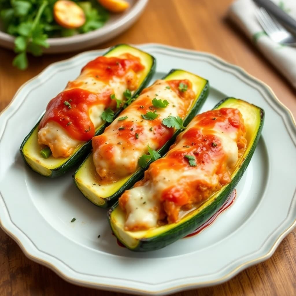 Zesty Chicken Parmesan Stuffed Zucchini Boats