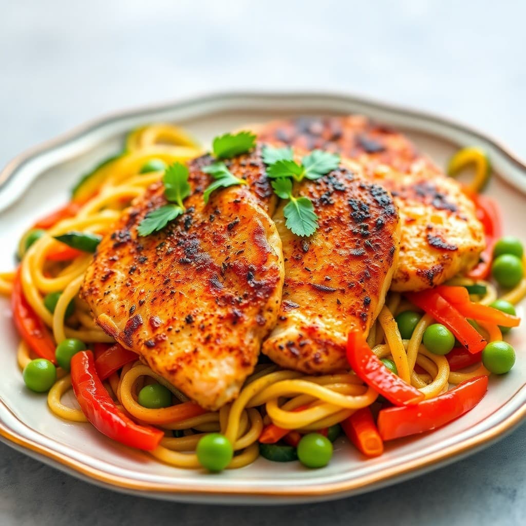 Seared Chili-Lime Chicken with Zucchini Noodle Stir-Fry