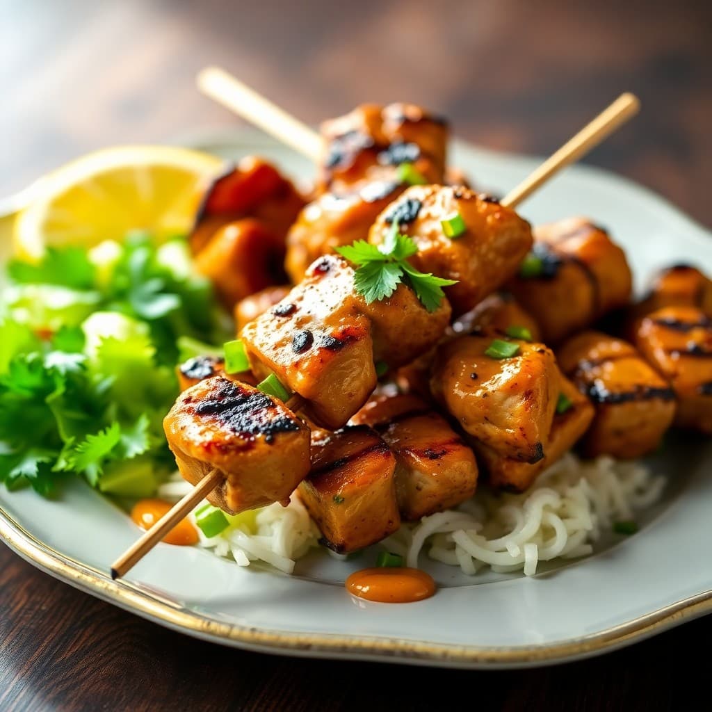 Spicy Peanut Coconut Chicken Satay Skewers
