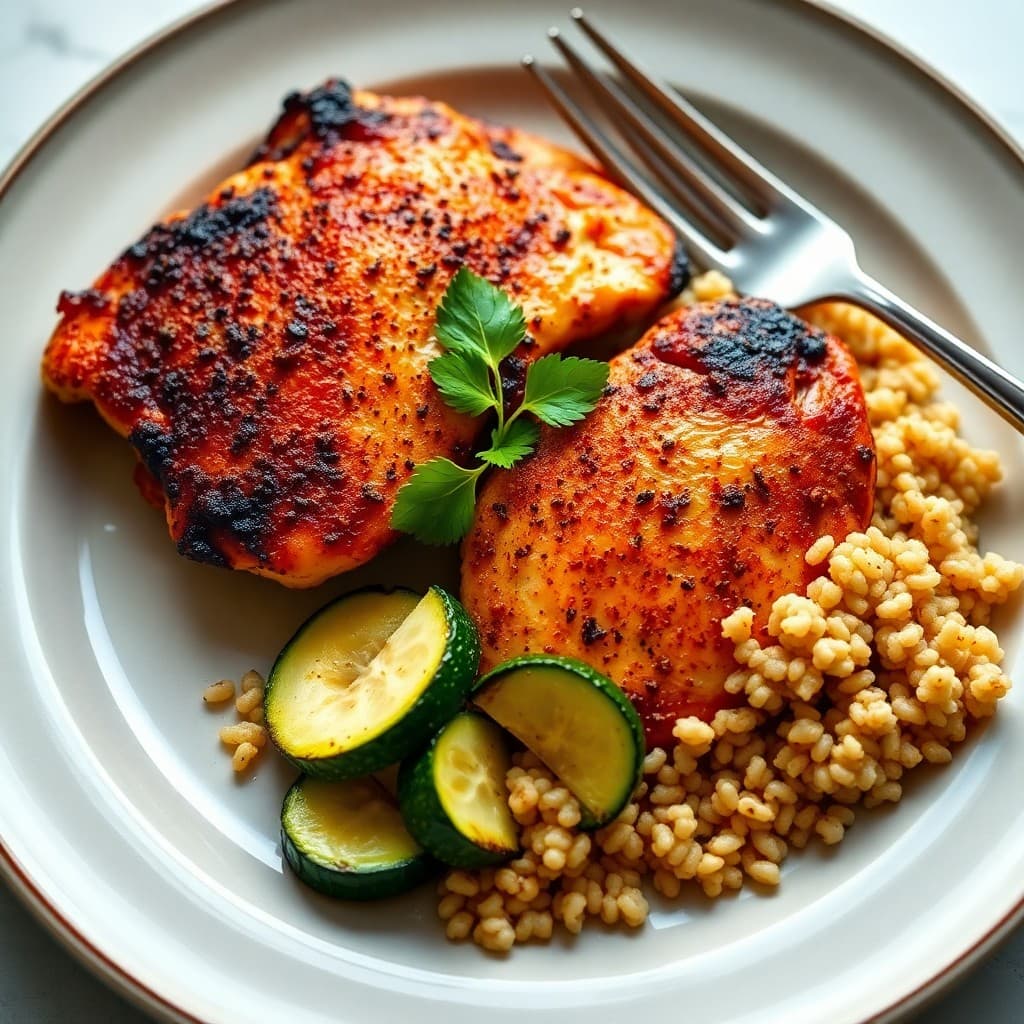 Seared Chili-Lime Chicken with Roasted Zucchini and Quinoa