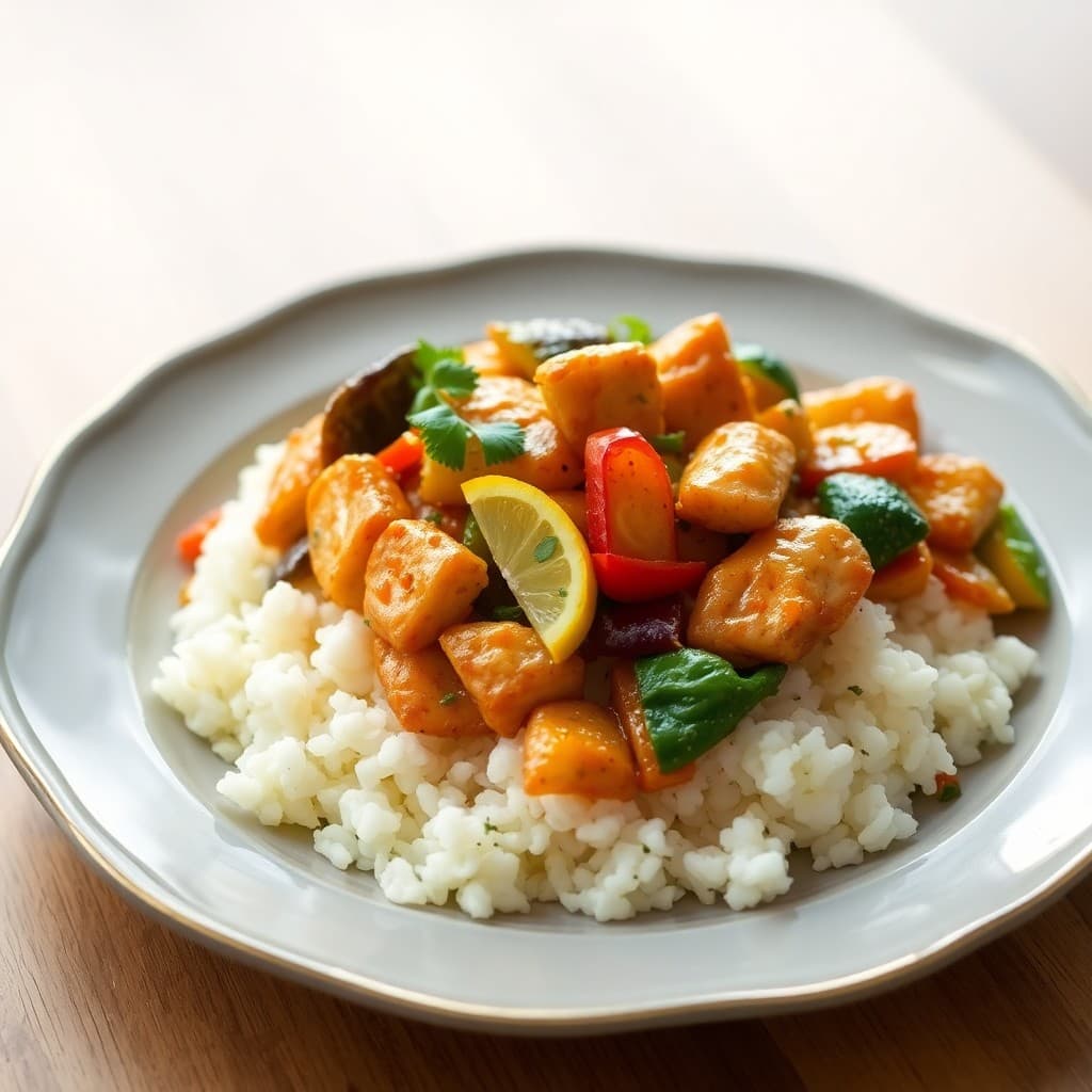Zesty Lemon-Garlic Chicken Stir-Fry with Cauliflower Rice