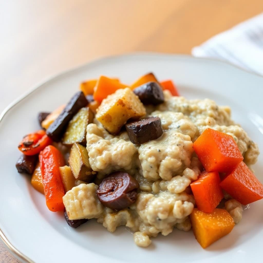 Warm Oatmeal with Roasted Winter Vegetables