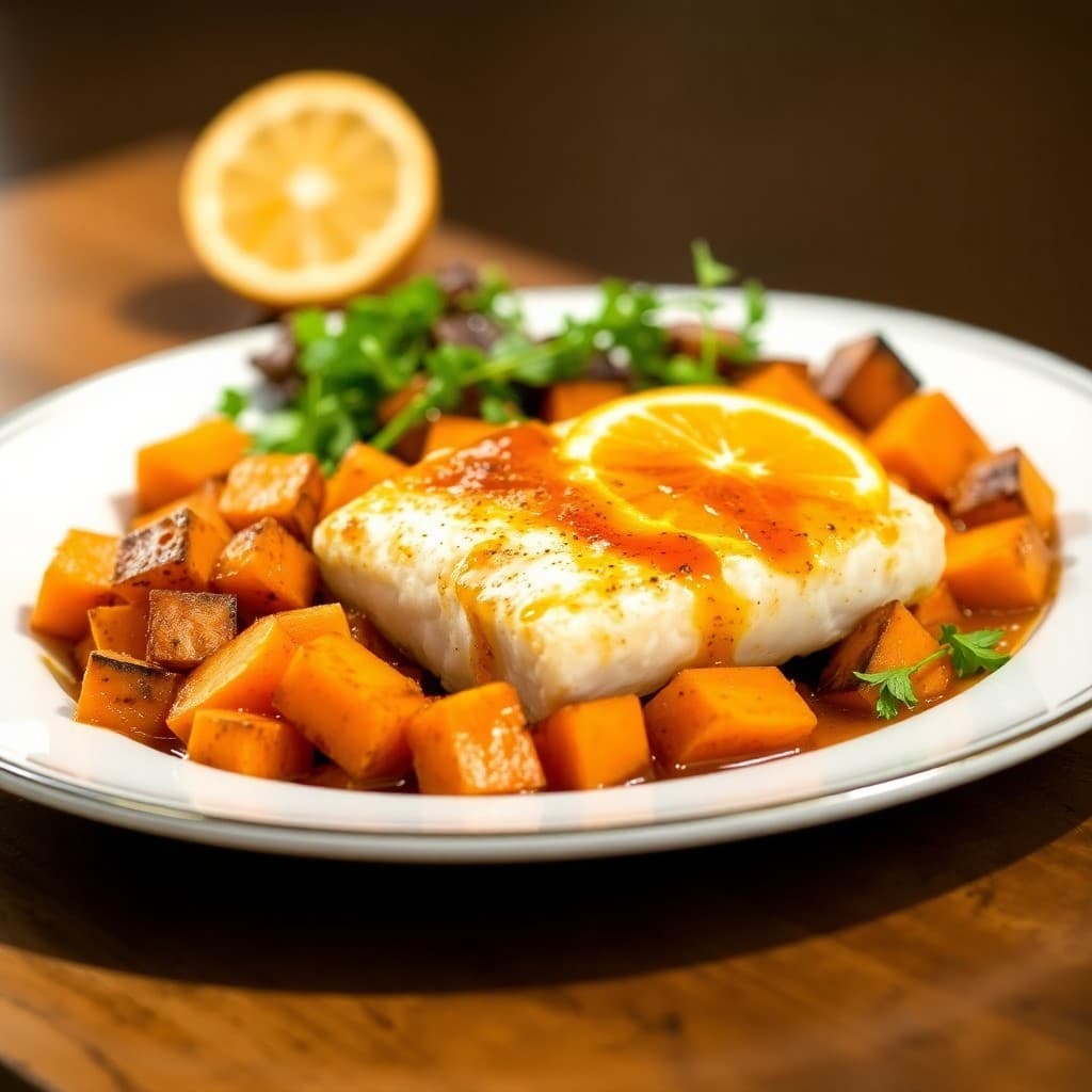 Citrus-Infused Baked Cod with Roasted Sweet Potatoes