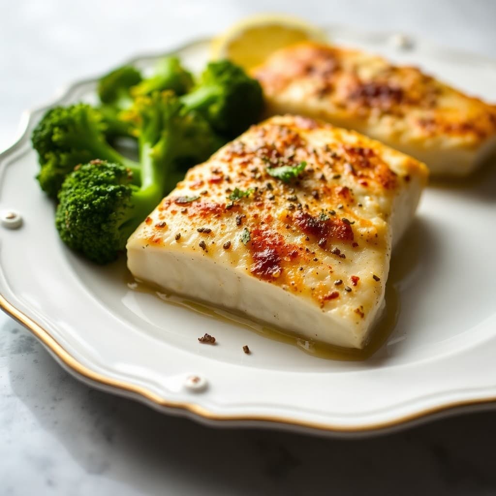Lemon Garlic Baked Halibut with Roasted Broccoli