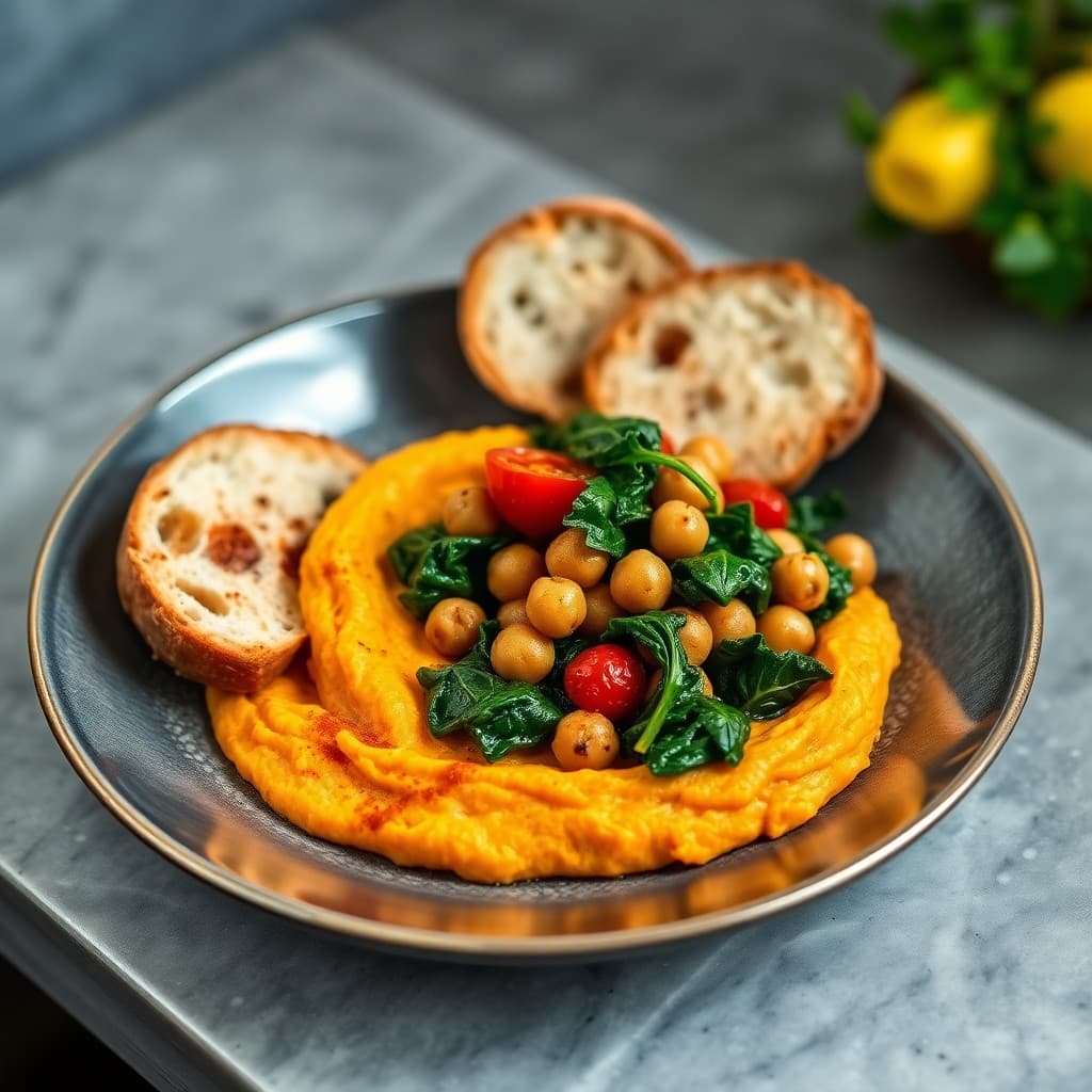 Portuguese-Inspired Crispy Chickpea & Kale Skillet with Roasted Sweet Potato