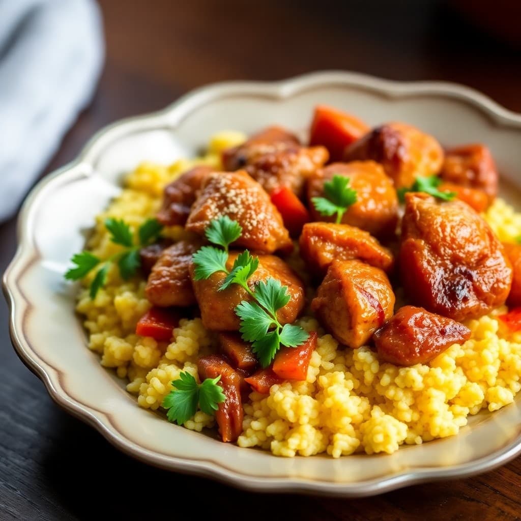 Moroccan-Spiced Chicken Tagine with Saffron Couscous