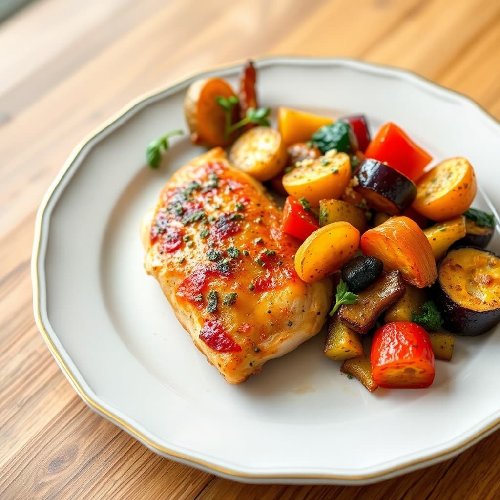 Zesty Baked Chicken with Roasted Veggie Medley