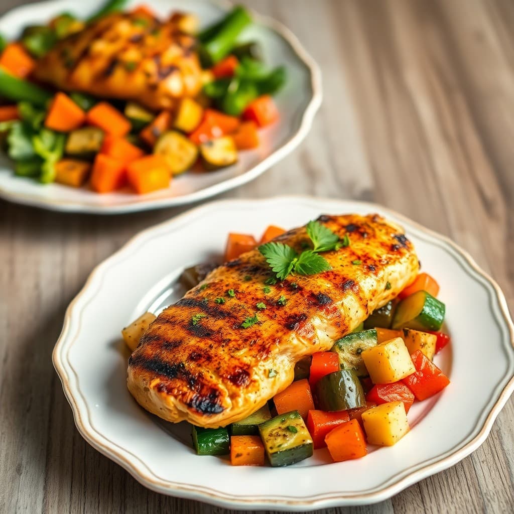 Grilled Chimichurri Chicken with Roasted Vegetable Medley