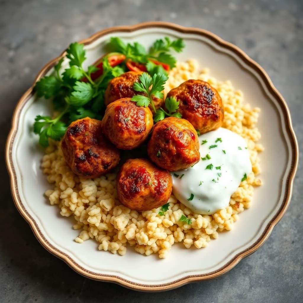 Zesty Mediterranean Chicken Meatballs with Tzatziki Couscous