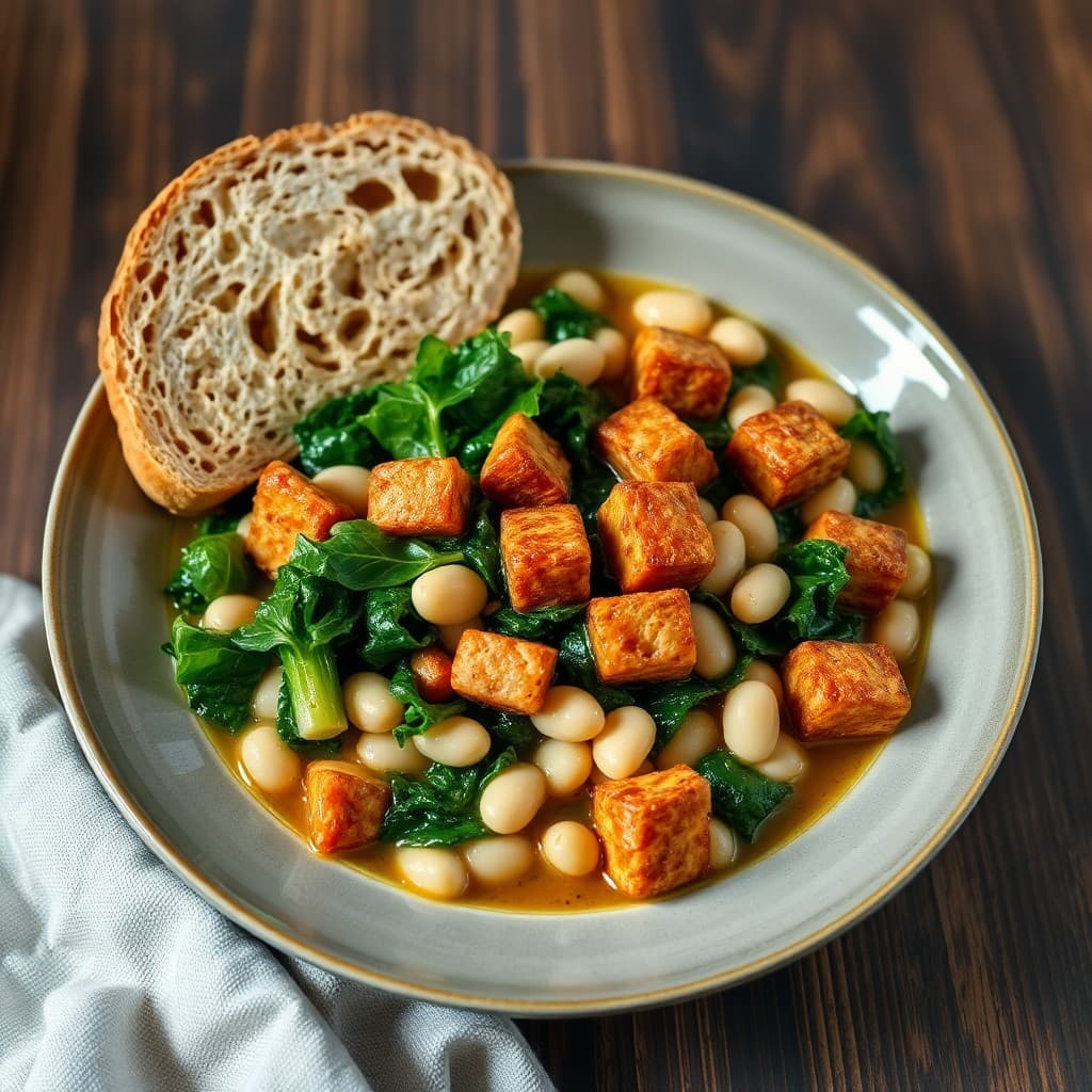 Portuguese White Bean & Kale Stew with Crispy Smoked Tempeh