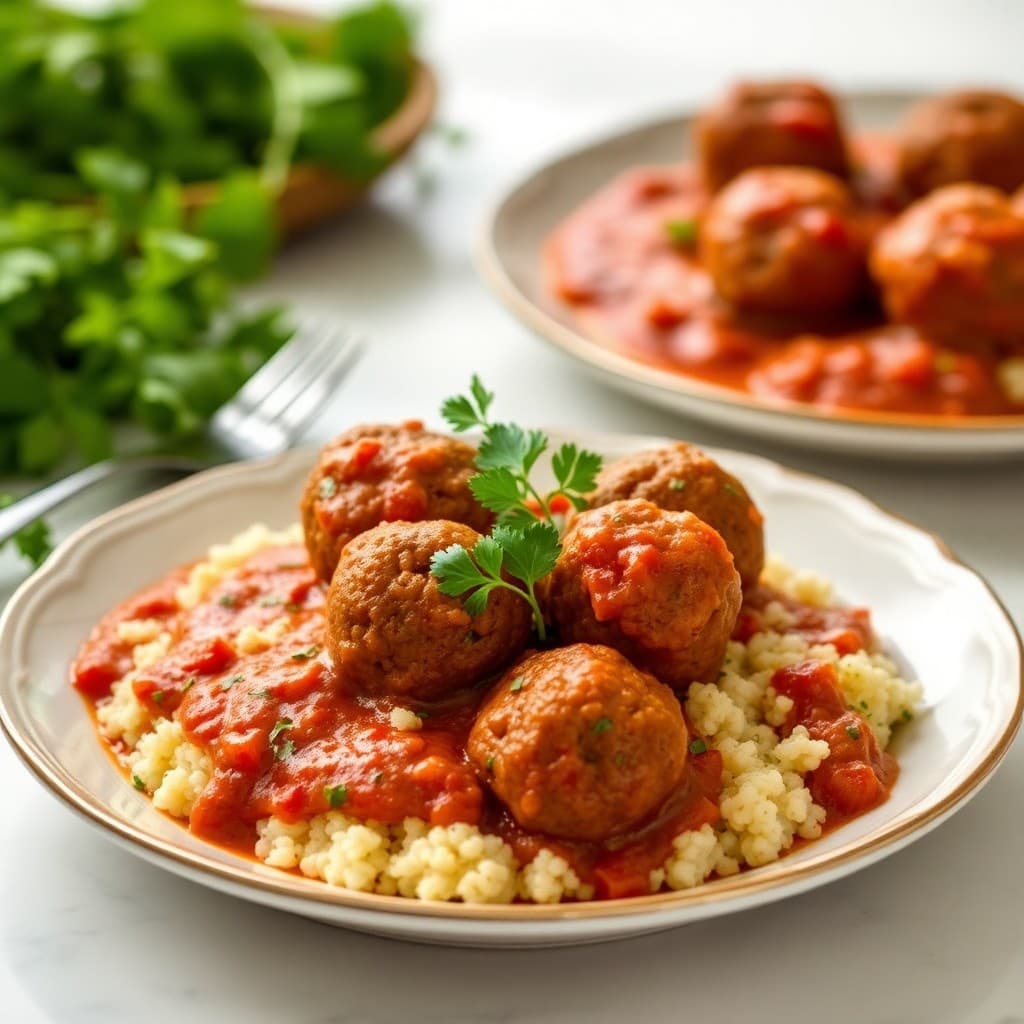 Zesty Mediterranean Beef Meatballs with Herb Couscous