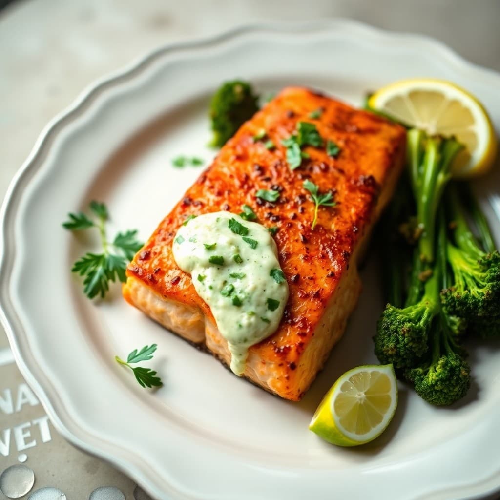 Tandoori Salmon with Charred Broccolini & Cilantro-Lime Butter