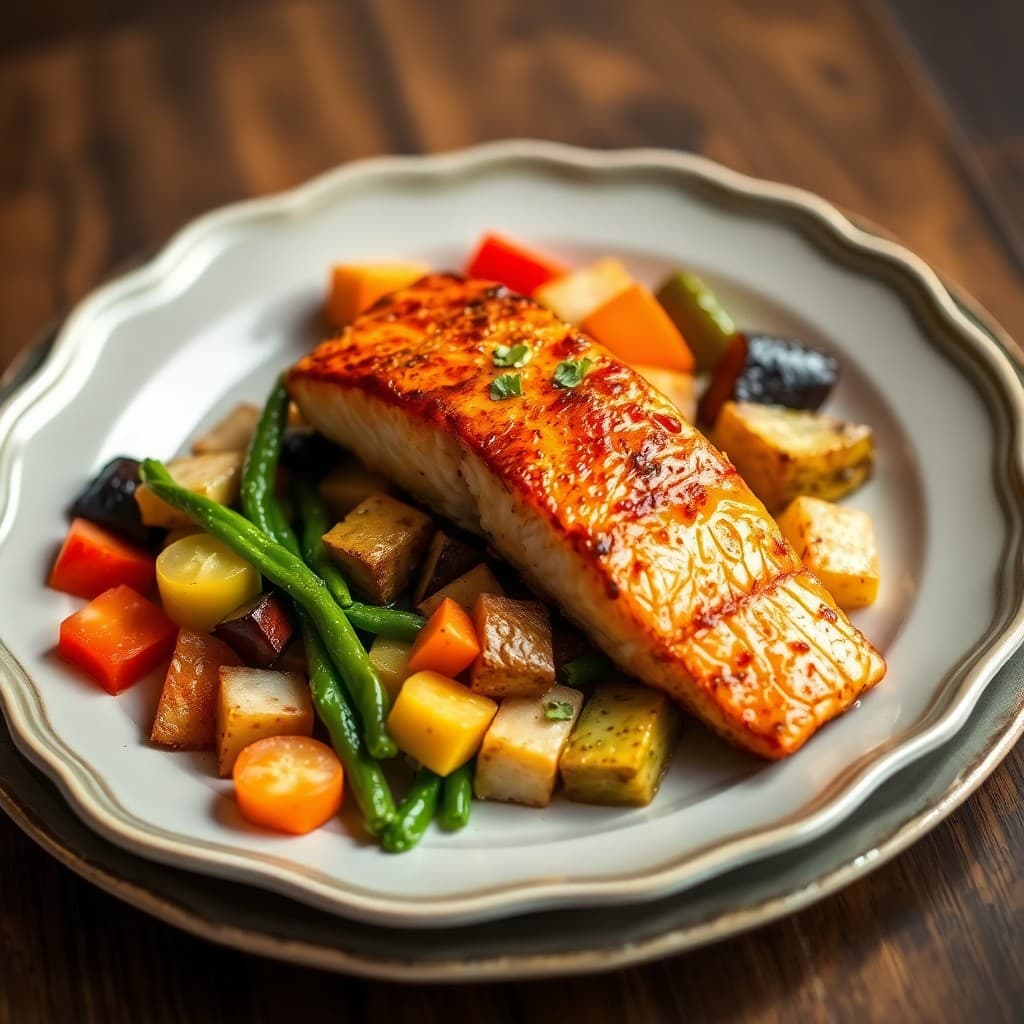 Seared Chili-Lime Salmon with Roasted Vegetable Medley