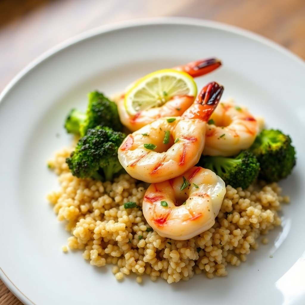 Grilled Lemon-Garlic Shrimp with Quinoa and Roasted Broccoli