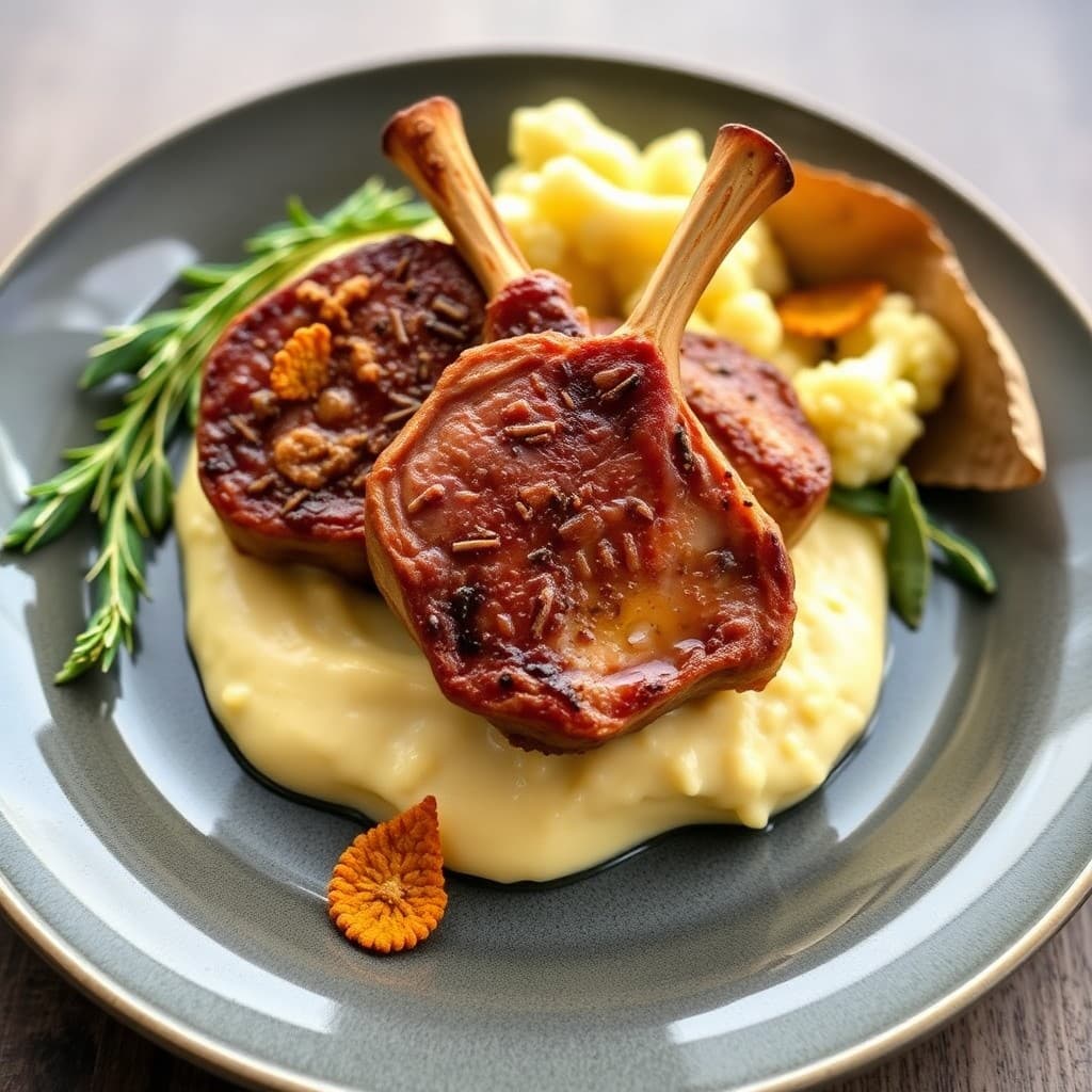 Saffron-Butter Lamb Chops with Creamed Cauliflower & Crispy Sage