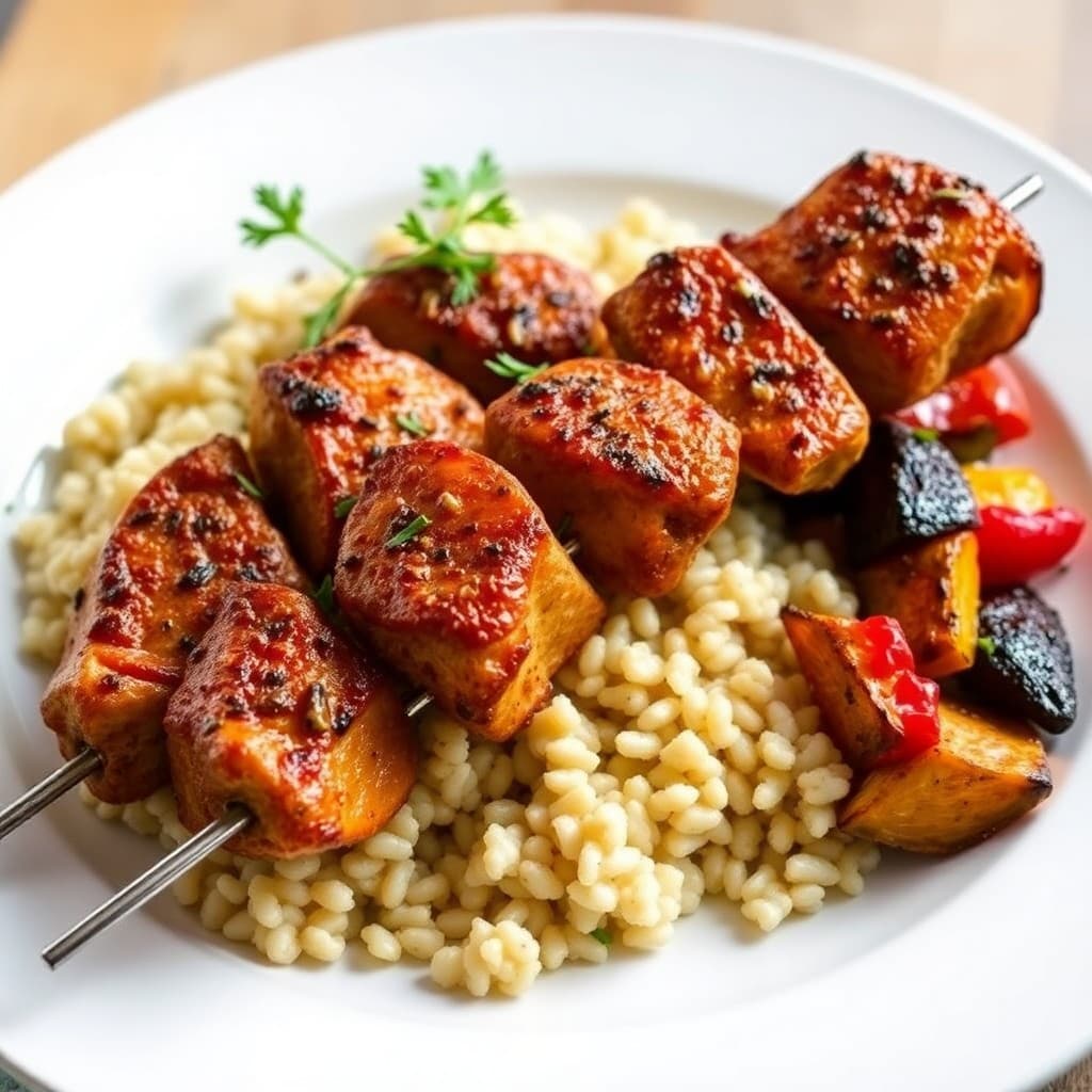 Moroccan Chicken Skewers with Couscous and Roasted Veggies