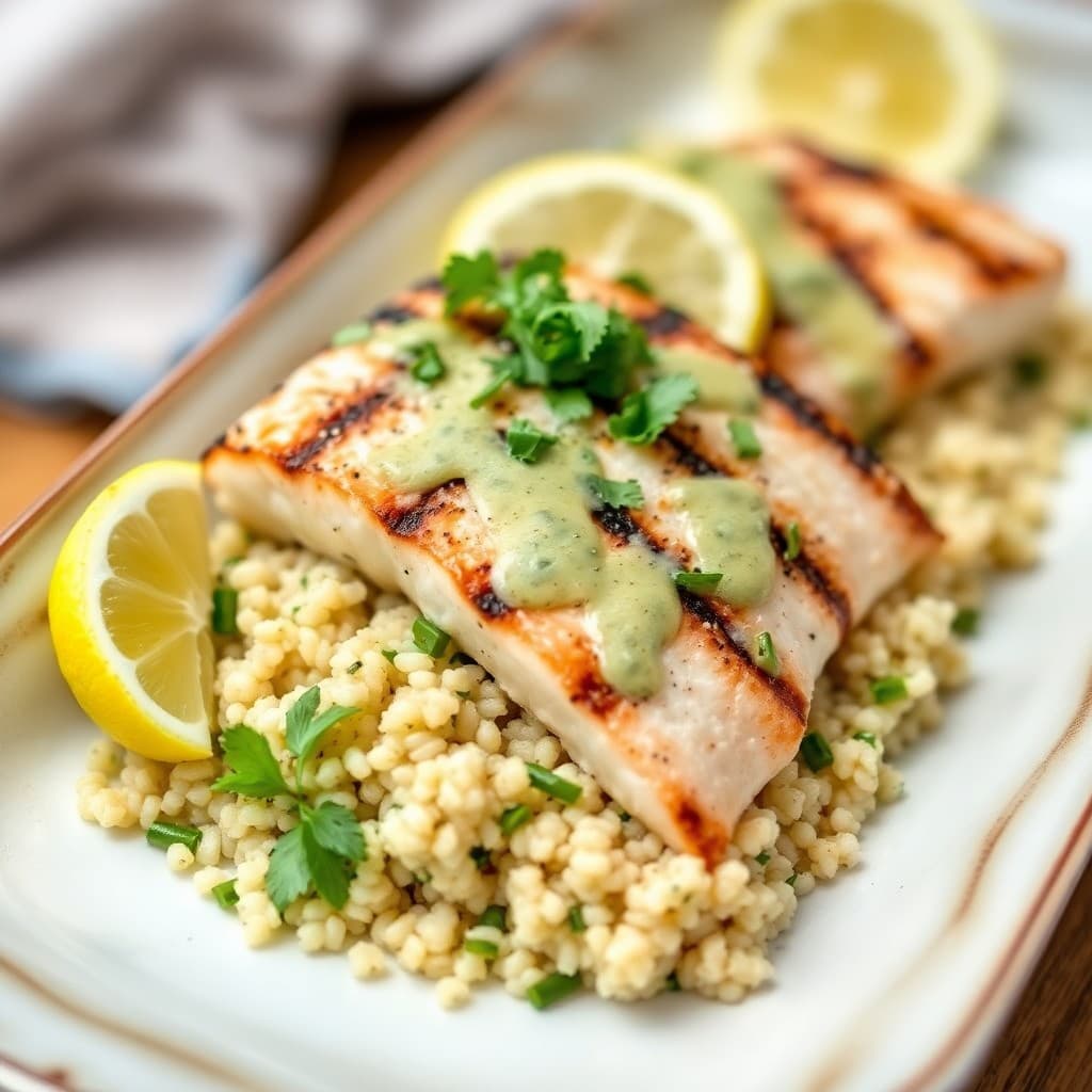 Mediterranean Grilled Swordfish with Lemon Herb Quinoa