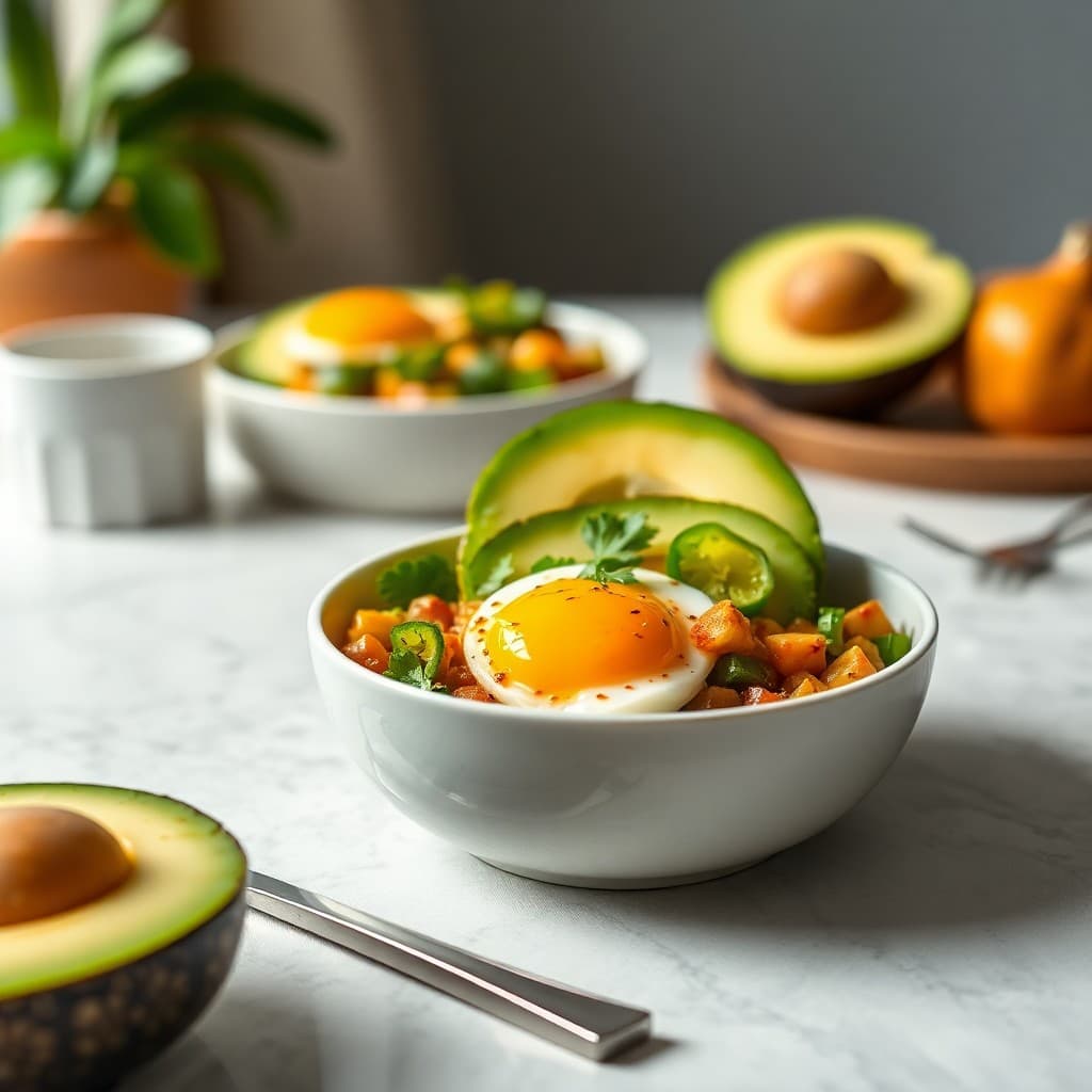 Spicy Avocado and Egg Breakfast Bowls