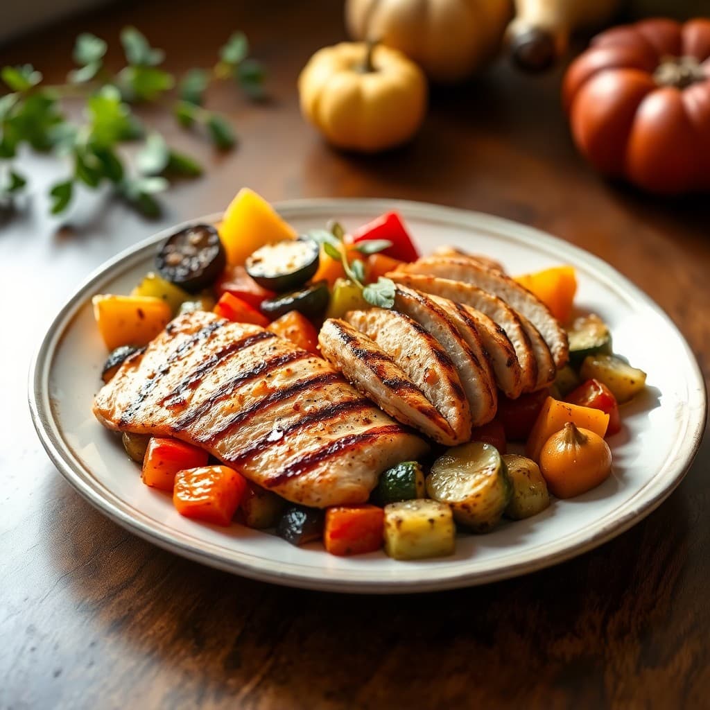 Roasted Autumn Vegetables with Grilled Chicken