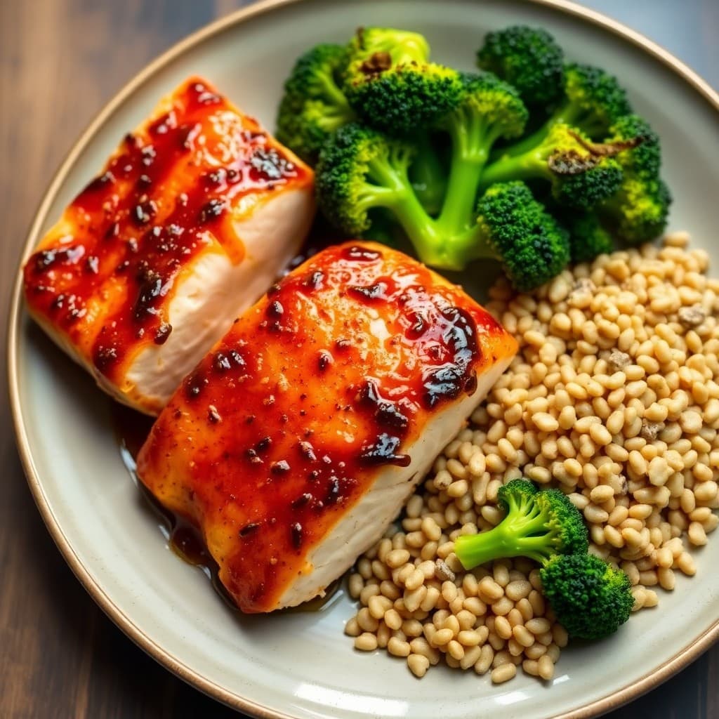 Honey Sriracha Glazed Salmon with Roasted Broccoli and Farro