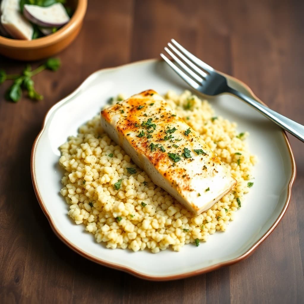 Mediterranean Baked Cod with Garlic Herb Couscous