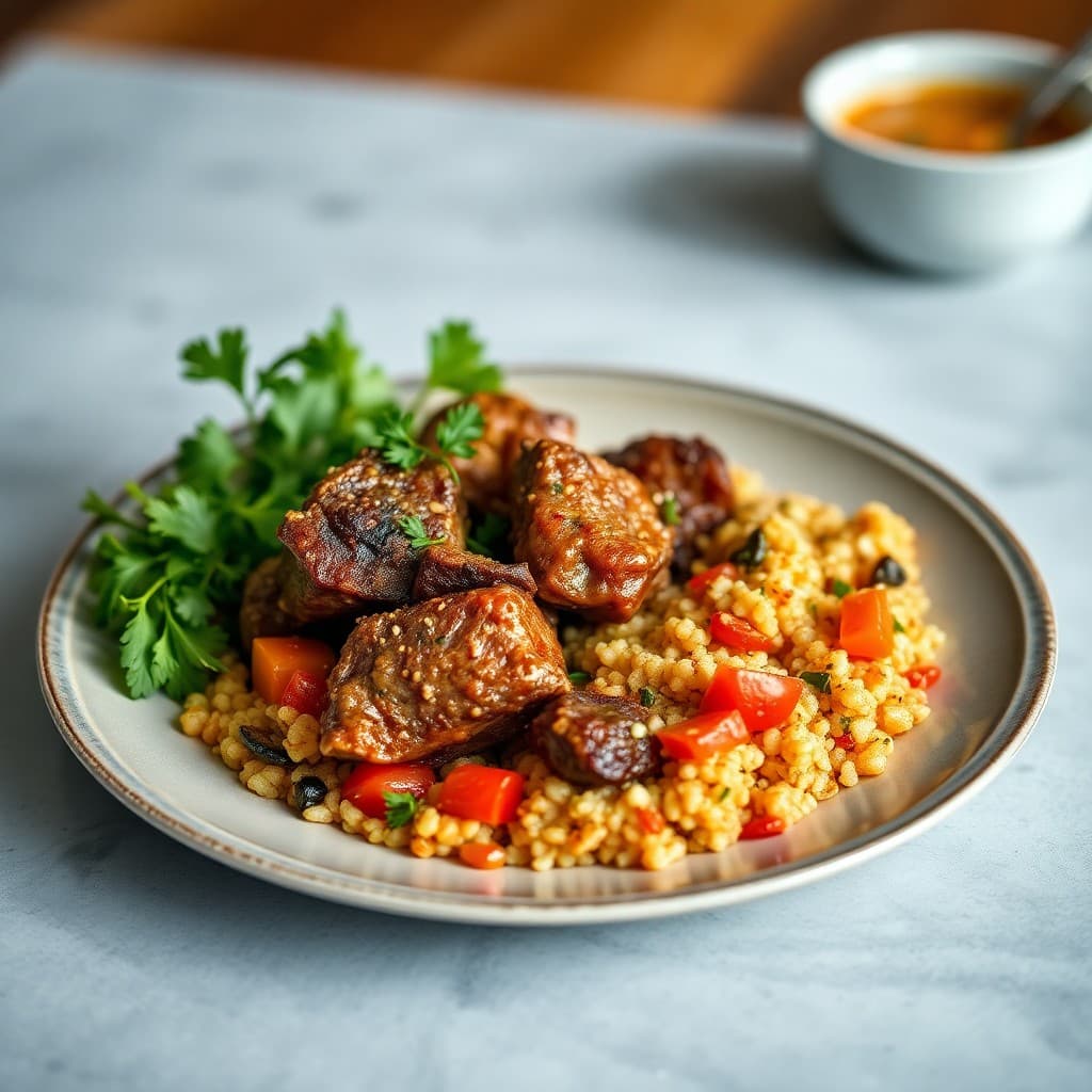 Moroccan Spiced Lamb Tagine with Roasted Vegetable Couscous