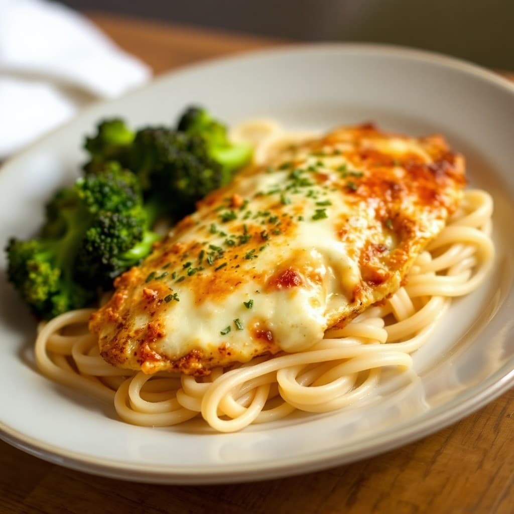 Zesty Lemon Chicken Parmesan with Roasted Garlic Broccoli