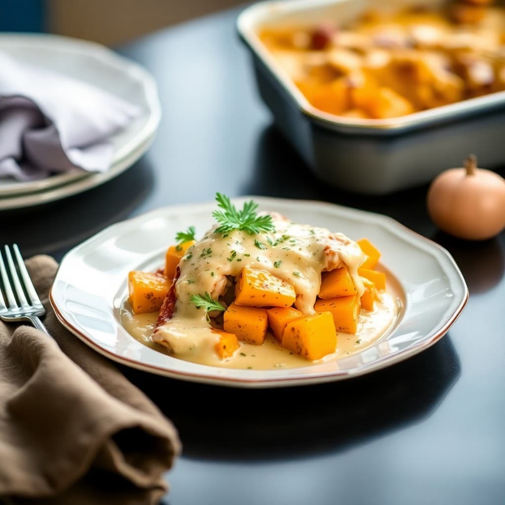 Roasted Butternut Squash and Chicken Bake