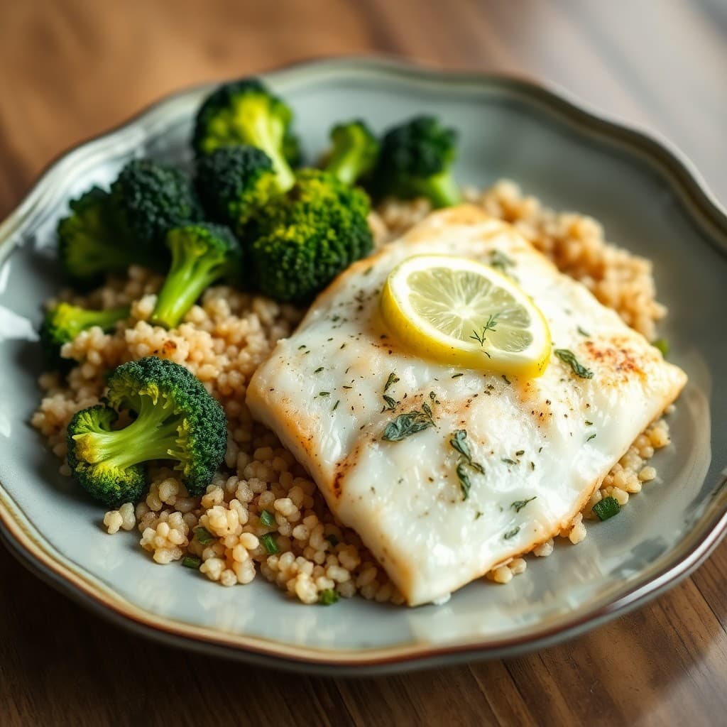 Lemon Dill Baked Tilapia with Roasted Broccoli and Quinoa