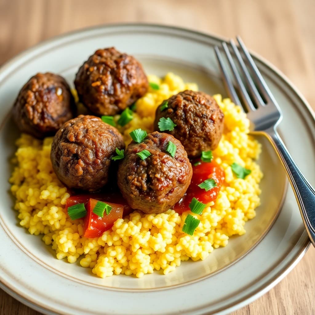 Moroccan Spiced Lamb Meatballs with Saffron Couscous