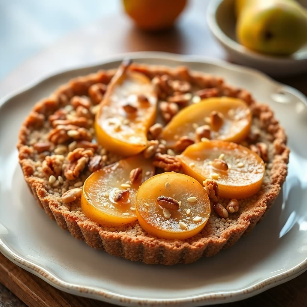 Moroccan Spiced Pear & Walnut Tart with Millet Crust