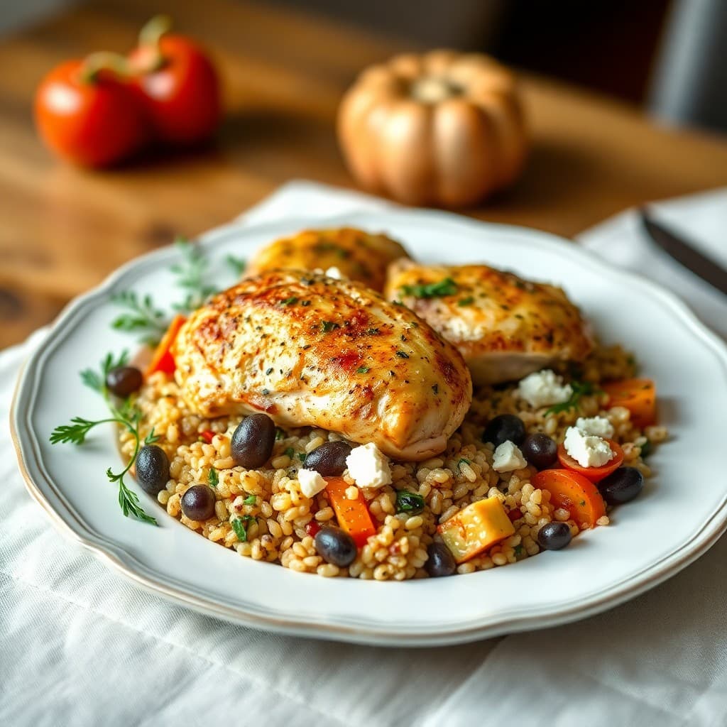 Garlic Herb Roasted Chicken with Mediterranean Quinoa