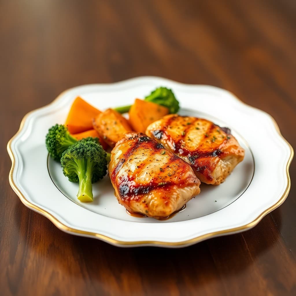 Seared Ginger-Garlic Chicken with Roasted Sweet Potato and Broccoli