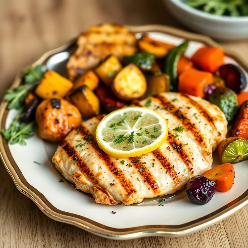 Zesty Lemon-Herb Grilled Chicken with Roasted Veggies