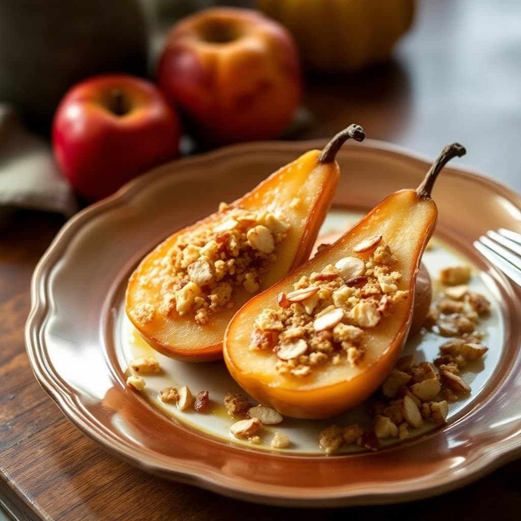 Autumn Baked Pears with Almond Crumble