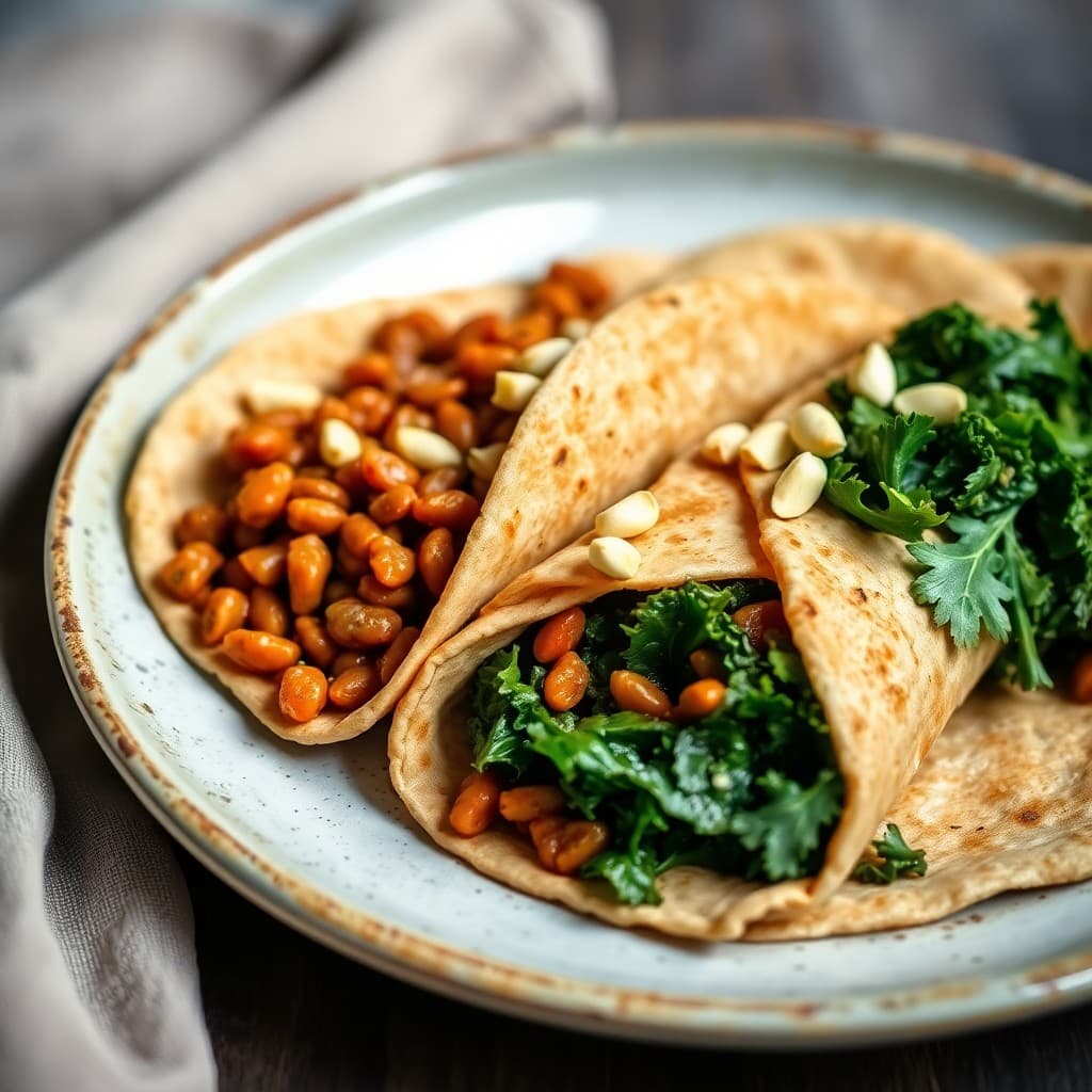 Ethiopian Spiced Lentil Injera Wrap with Garlicky Sautéed Kale