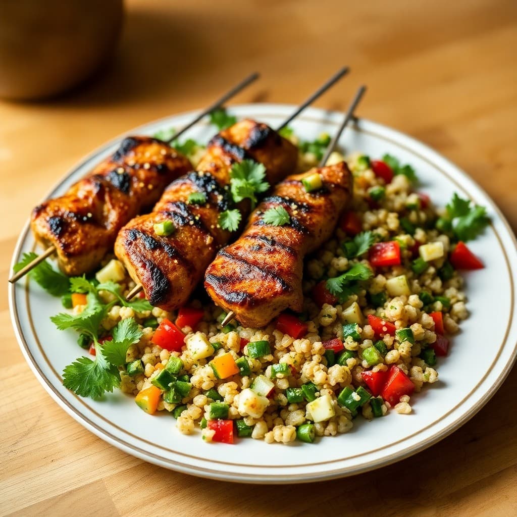 Moroccan-Inspired Chicken Skewers with Quinoa Tabbouleh