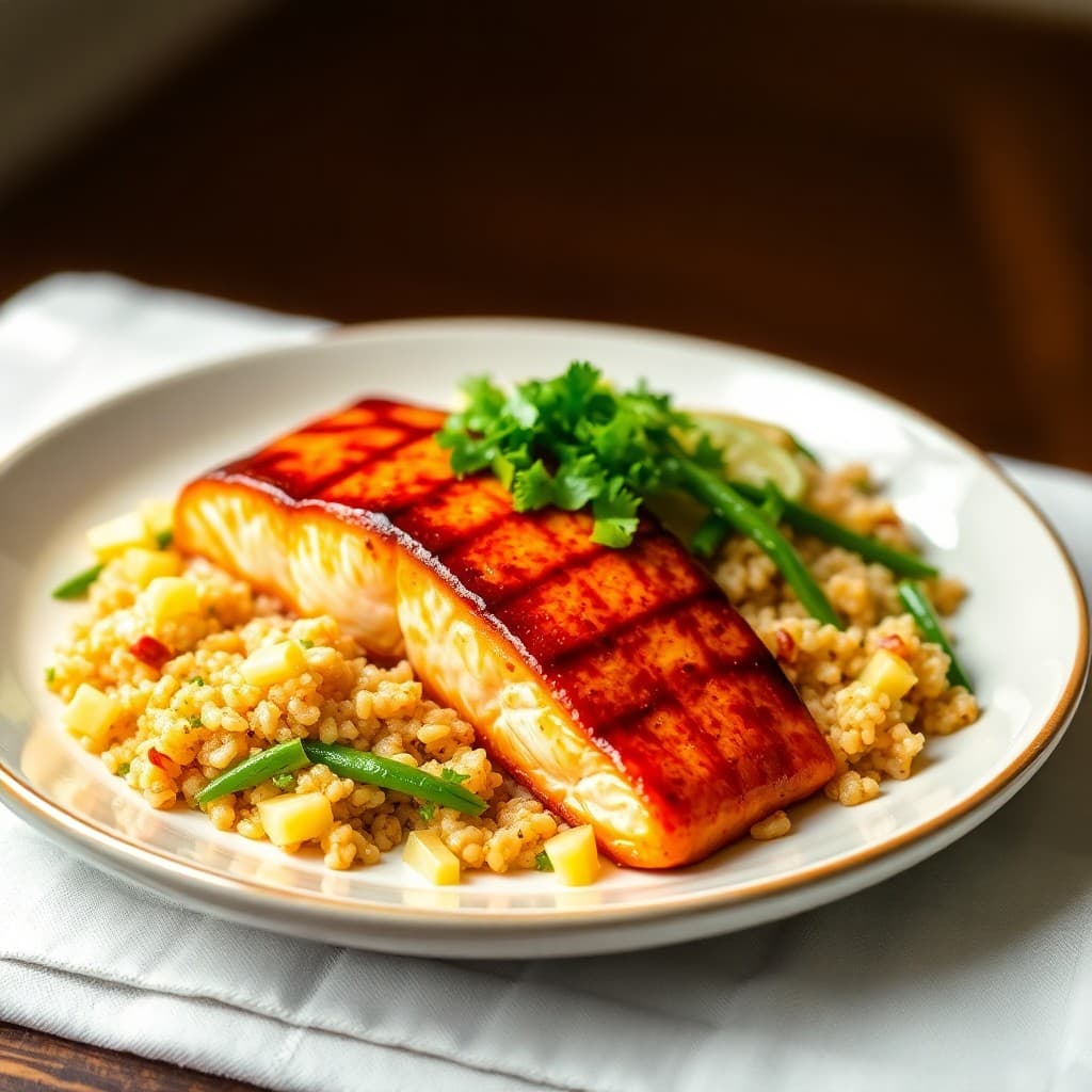Teriyaki Glazed Salmon with Pineapple Fried Quinoa