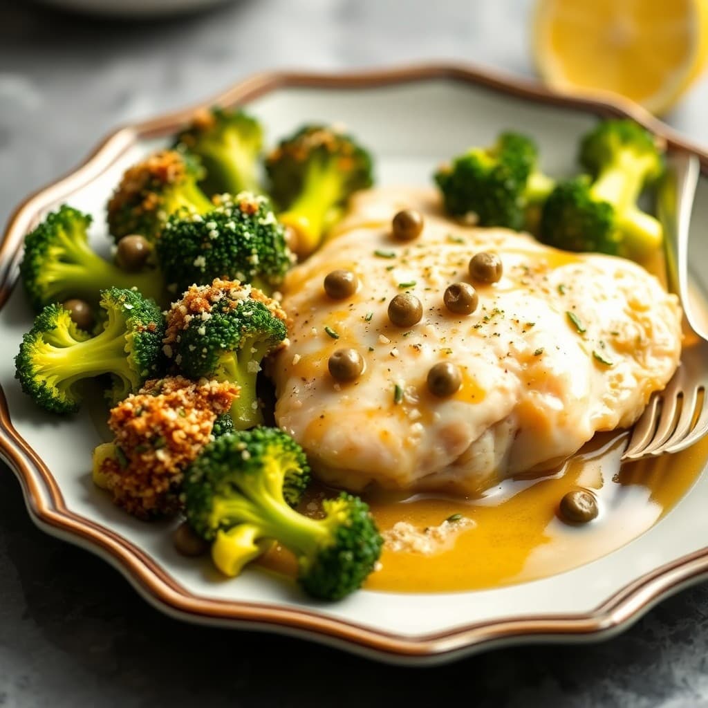 Zesty Lemon Chicken Piccata with Parmesan Roasted Broccoli