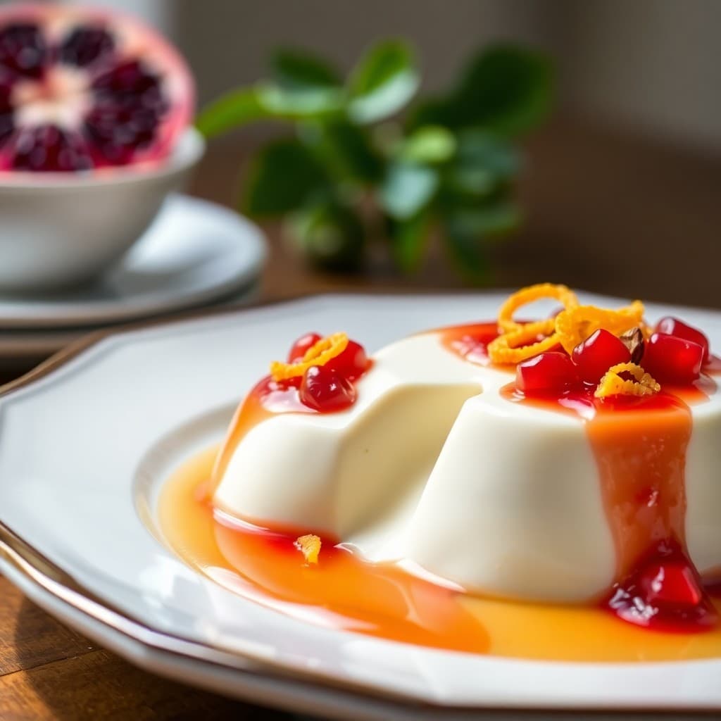 Sicilian Almond & Honey Panna Cotta with Pomegranate Compote