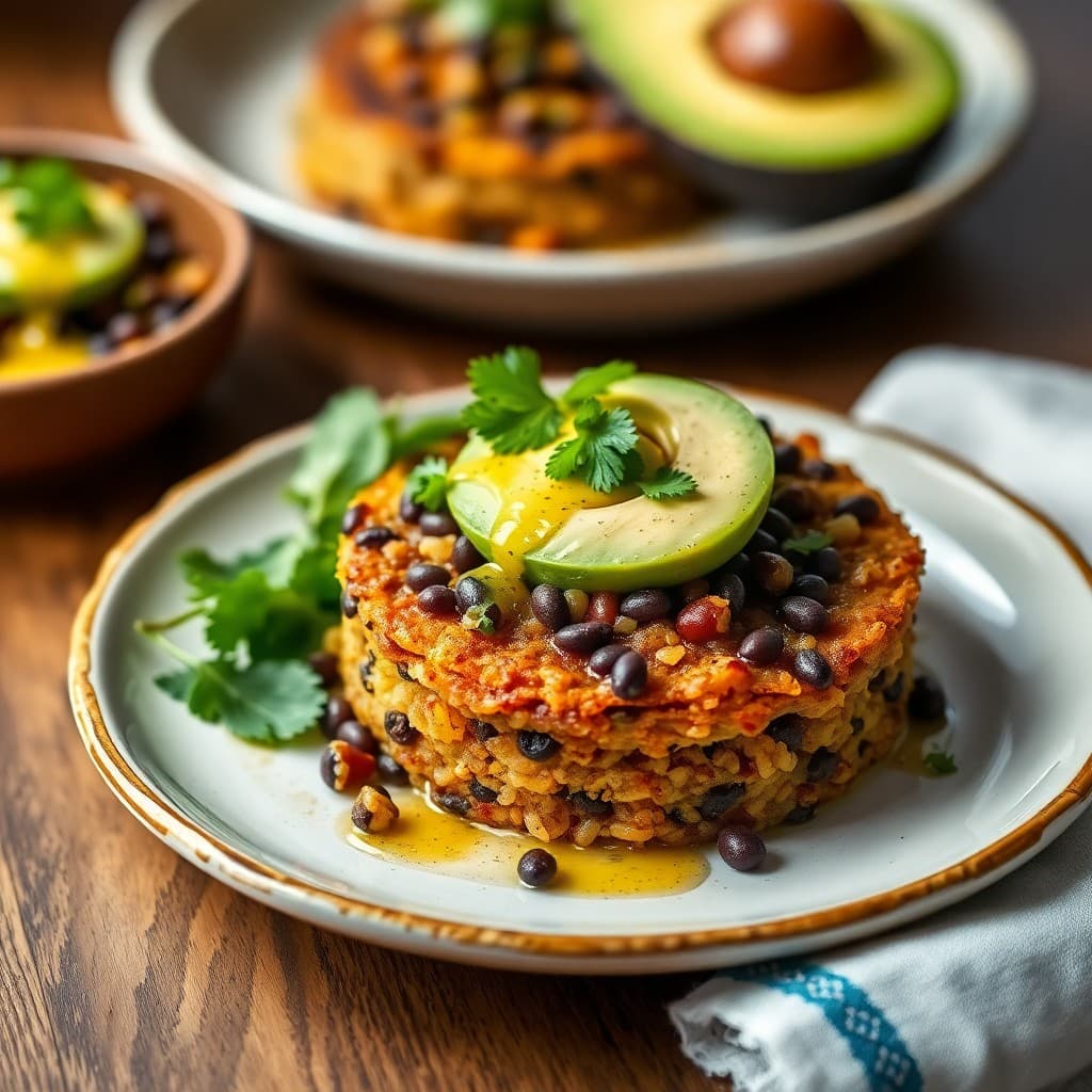 Peruvian Quinoa & Black Bean Causa with Avocado & Cilantro Oil