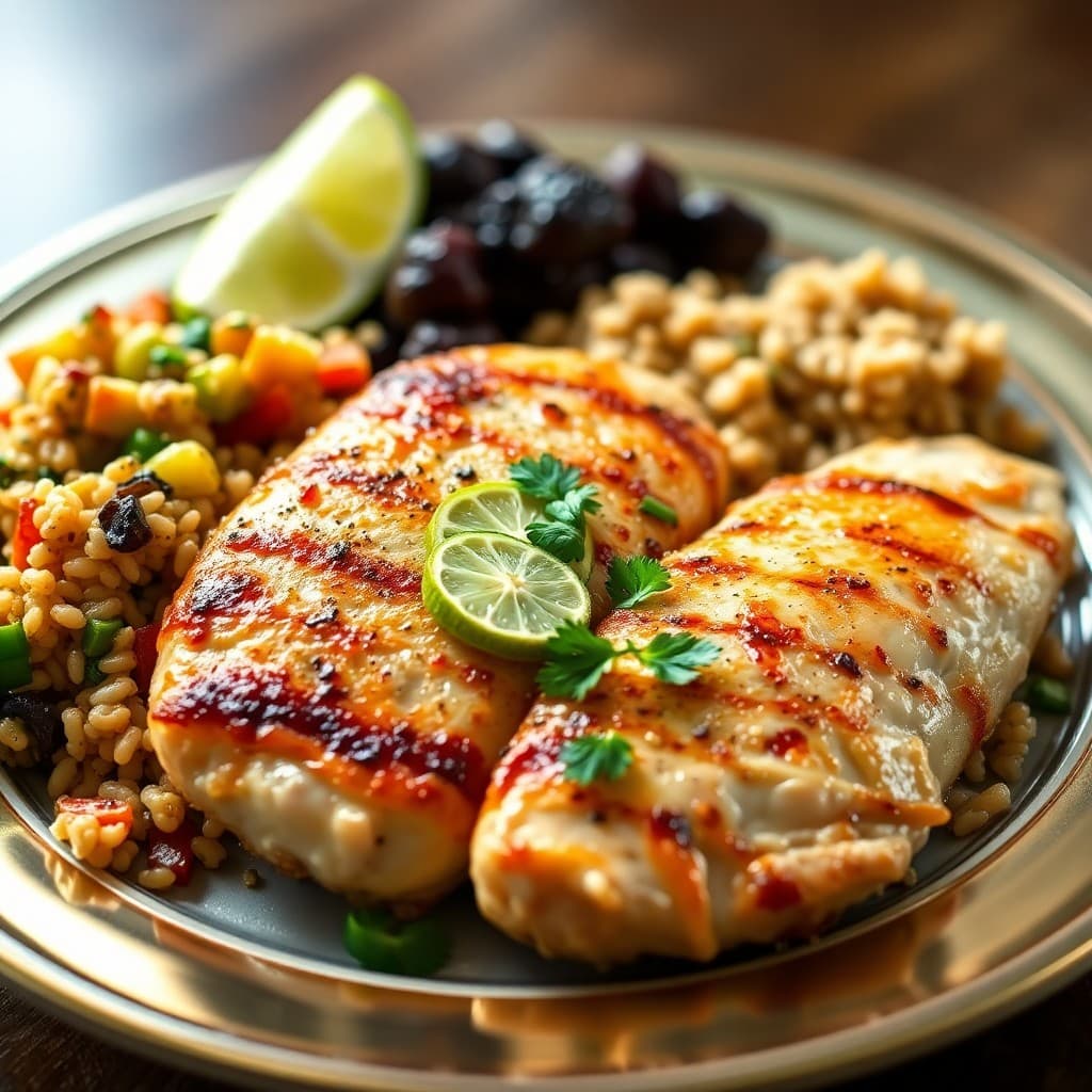 Seared Ginger-Lime Chicken with Roasted Veggie Quinoa