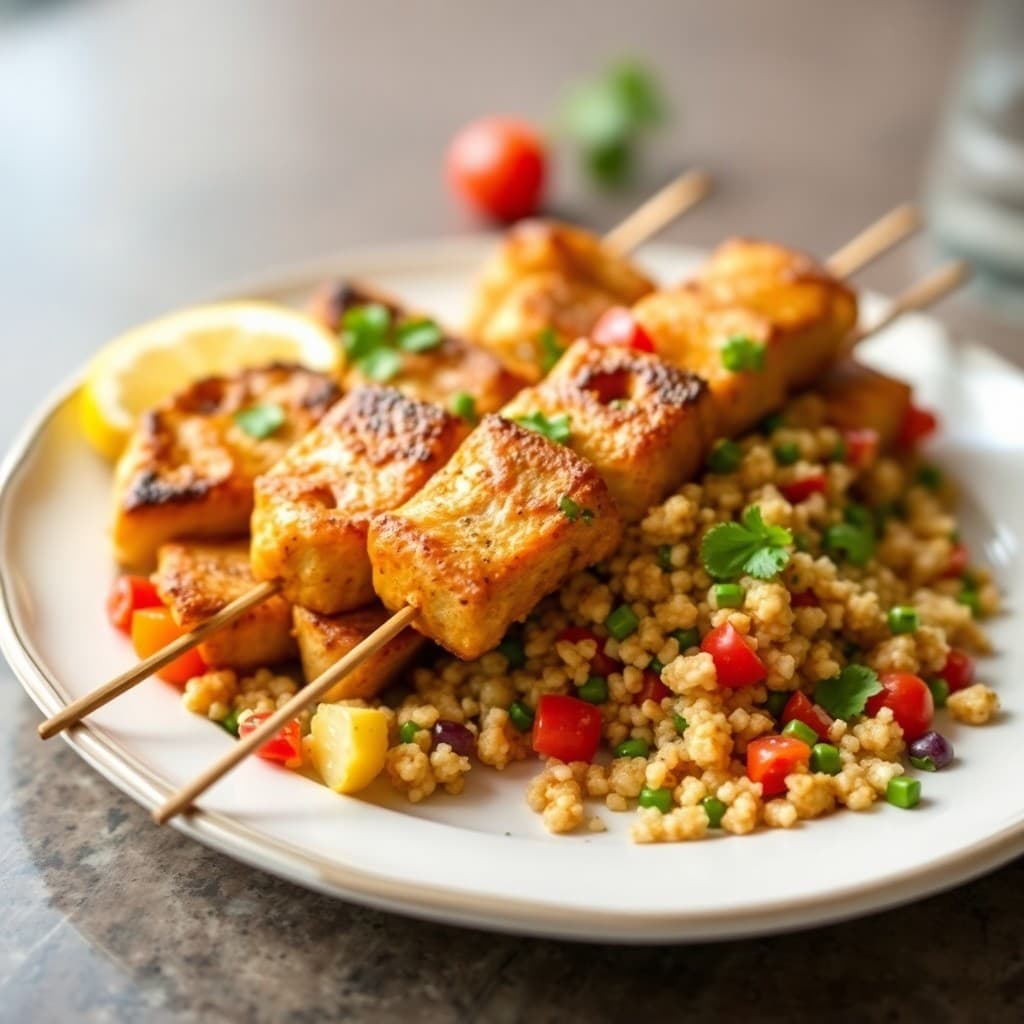 Zesty Citrus Chicken Skewers with Quinoa Tabbouleh