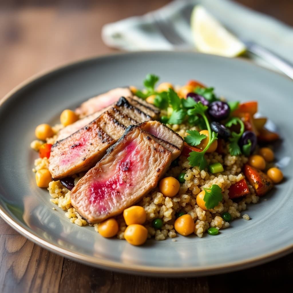 Seared Ahi Tuna with Roasted Veggie Quinoa Bowl