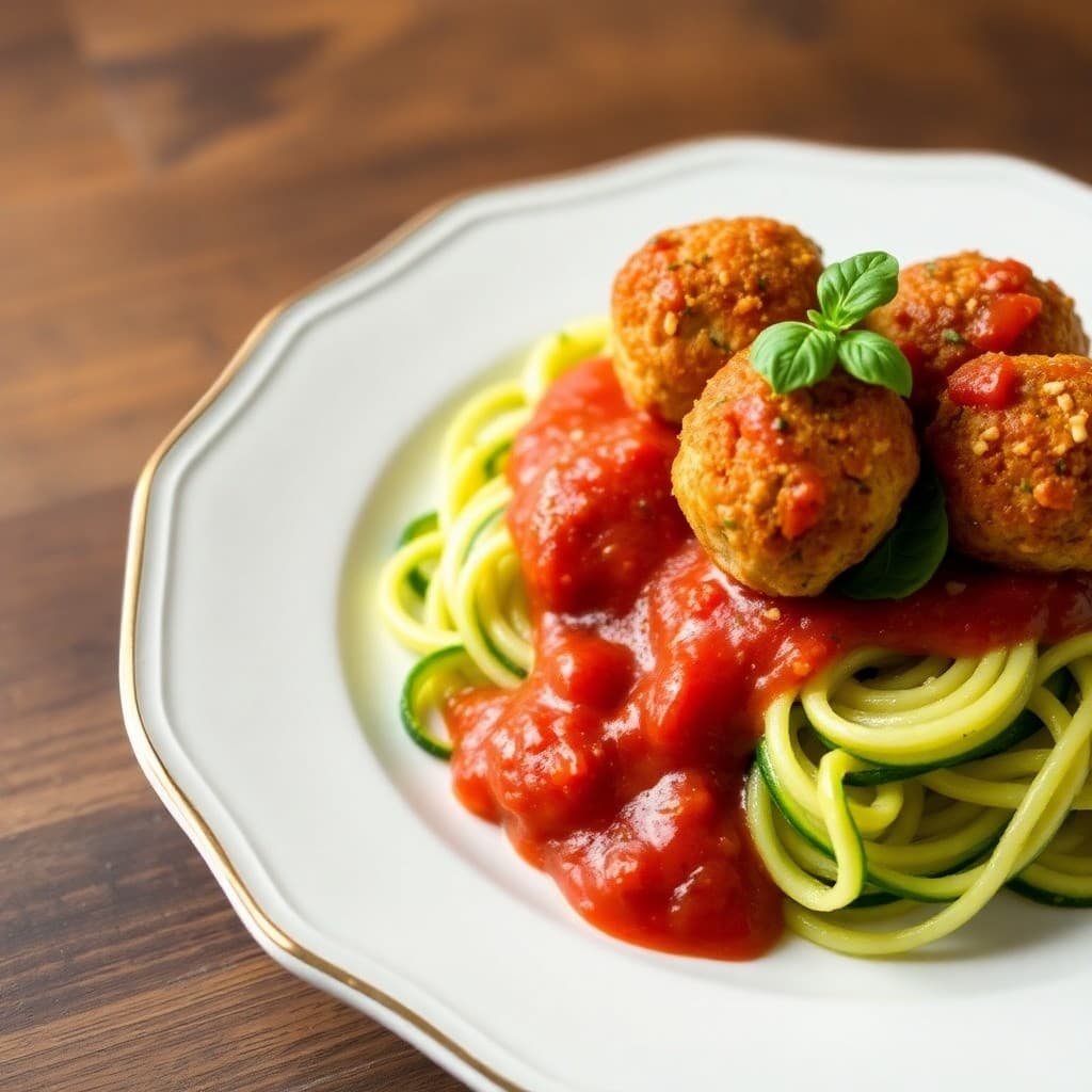 Herbed Chicken Parmesan Meatballs with Zucchini Noodles