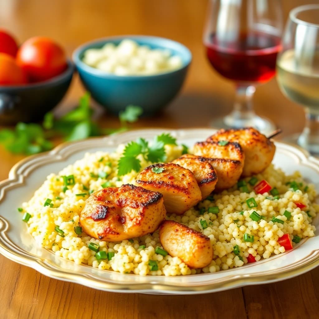 Zesty Mediterranean Chicken Skewers with Lemon Herb Couscous